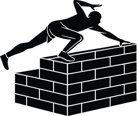 Silhouette of a Man Climbing a Brick Wall parkour
