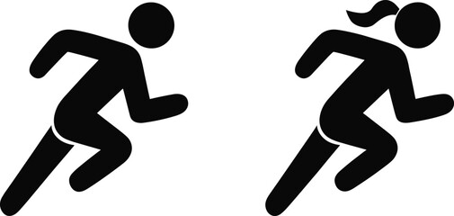 Male and Female Runners Silhouettes on White Background running woman