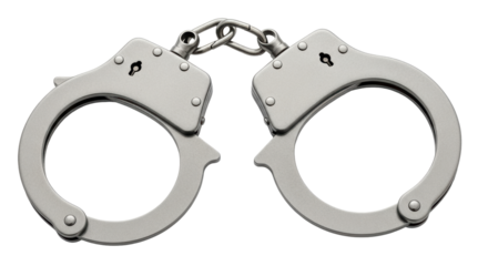 Isolated metal police handcuffs for prisoner restraint, security and crime prevention
