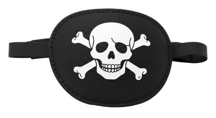 Isolated black eye patch for pirate with skull and crossbones elastic band strap
