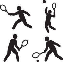 Stylized Silhouettes of Tennis Players sport action