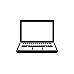 Simple Black Laptop Icon: Single Element, Solid Black, Minimalist Design, White Background