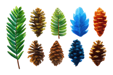 Colorful Cones and Leaves Pixel Art Collection
