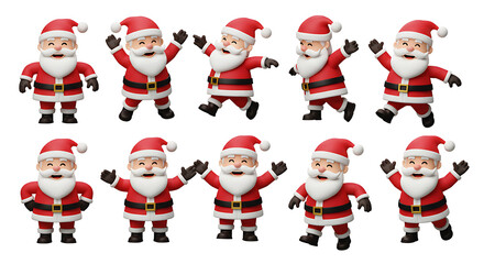 Joyful 3D Cartoon Santas in Festive Poses &ndash; High-Resolution Christmas Character Set
