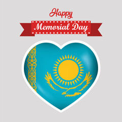 Happy Memorial Day Kazakhstan Flag Heart Banner