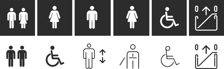 Set of Black and White Icons for Public Facilities and Accessibility Keywords: icons, public, facilities, accessibility