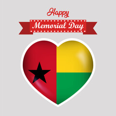 Happy Memorial Day Guinea Bissau Flag Heart Banner