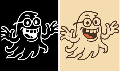 Happy Cartoon Ghost with Glasses, ghost, cartoon ghost, happy ghost,