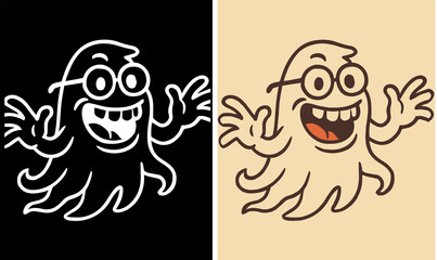 Happy Cartoon Ghost with Glasses, ghost, cartoon ghost, happy ghost,