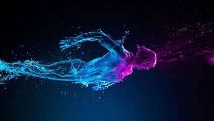 Neon Water Splash Forming Abstract Swimmer
