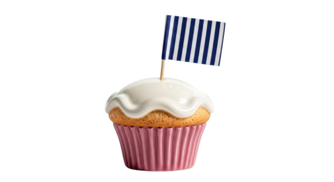 Isolated cupcake decorated with striped flag for a patriotic or celebratory theme