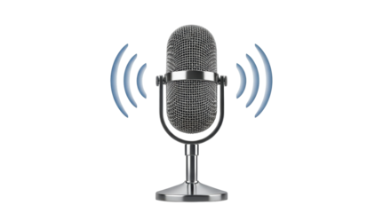 Isolated retro microphone emitting audio signal for broadcasting, podcasting or recording