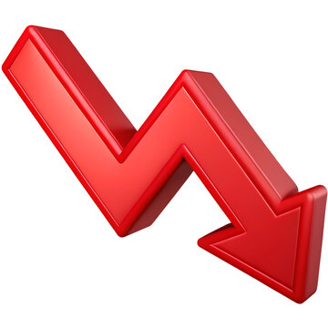 Arrow pointing downward in bold red color with a 3D effect, symbolizing decline or decrease in various contexts
