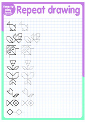 
task for children. development of writing. writing practice. repeat the drawing on the cells