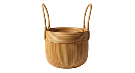 Isolated rattan basket with handles, woven texture, home goods, storage, bohemian decor