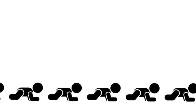 A line of infants crawling forward together reflects gradual development, shared beginnings, and the natural process of early human progress