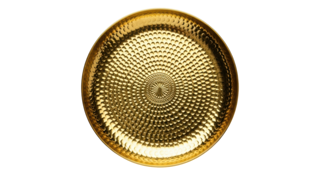 Isolated golden textured round tray, fancy serving platter for snacks or dinner plates - Powered by Adobe