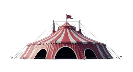 Isolated vintage red-and-white striped circus tent for entertainment, without background © Aline