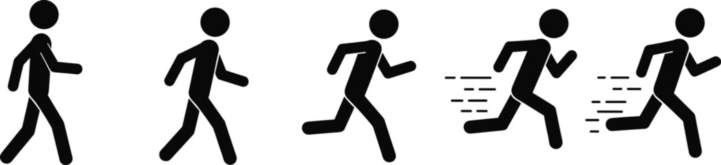 Stick Figure Progression From Walking To Running With Motion Lines movement speed