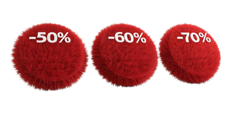 Red fluffy discounts sale up to seventy, isolated on transparent background