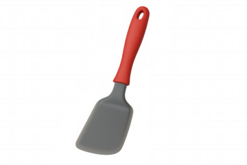 Kitchen spatula with red handle on transparent background, perfect for cooking and baking projects