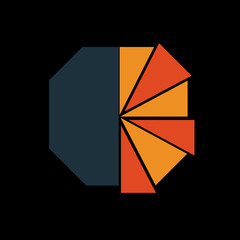 Geometric Abstract Design with Black, Orange, and Red Elements