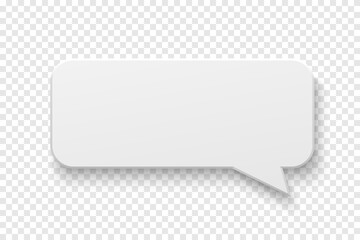 Vector white blank paper speech bubble on transparent background. Rectangle shape. Template for your design.