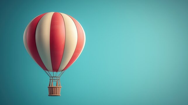 Colorful hot air balloon soaring in the bright blue sky, representing travel, adventure, and scenic outdoor exploration in a vibrant atmosphere