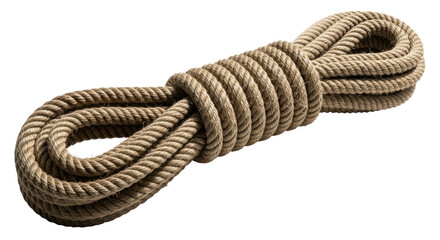 Isolated coil of rope, a looped nautical fiber cord for maritime use on a boat or ship © Agata