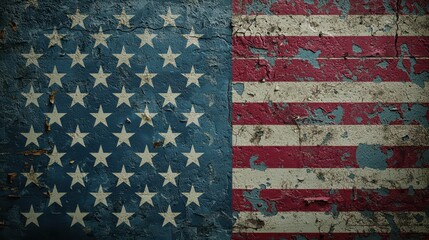 Patriotic American flag design featuring vintage colors and distressed texture, symbolizing national pride and heritage in a rustic artistic background