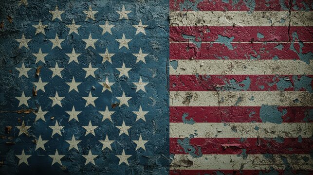 Patriotic American flag design featuring vintage colors and distressed texture, symbolizing national pride and heritage in a rustic artistic background