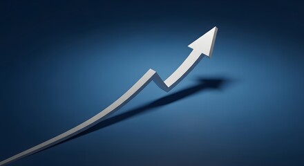 A white arrow graph trending upwards on a dark blue background, symbolizing growth, success, and positive financial performance in business and economics