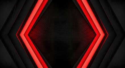 Obraz premium Abstract dark background with glowing red geometric shapes and a textured center, evoking a sense of futuristic technology and digital space