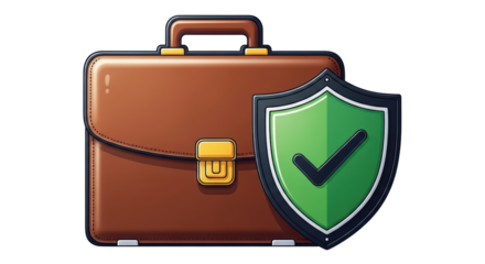Isolated briefcase with protection shield symbolizing data security and compliance checks