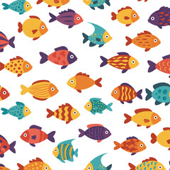 Fototapeta premium Seamless vector pattern of fish swimming, cartoon flat design