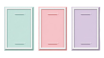 Three Empty Pastel Color Picture Frames