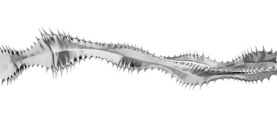 A chilling 3D render of an abstract metal ribbon, its fluid, wavy form covered in sharp spikes. A perfect graphic for Halloween and horror designs.