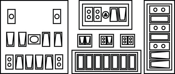 Electric Switchboard Icon Set in Black Color Line Style Circuit Panel Vector Electrical Board Symbol Collection Power Control System Interface