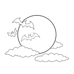 Full moon with clouds and bats Halloween clip art