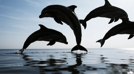 Obraz premium Silhouette of a dolphin leaping out of the water, with a clean, clear background.