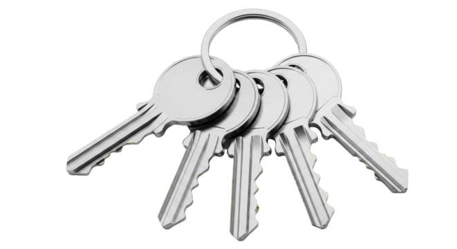 Isolated Bunch of Silver Keys on Ring