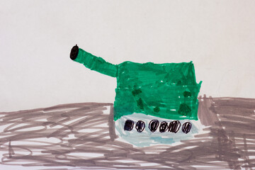 Tank drawing by child using felt tip pens