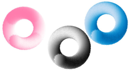 A modern abstract digital artwork featuring three gradient rings in black, blue, and pink. The design blends smooth transitions of color and soft shading, creating a futuristic and minimal aesthetic. 
