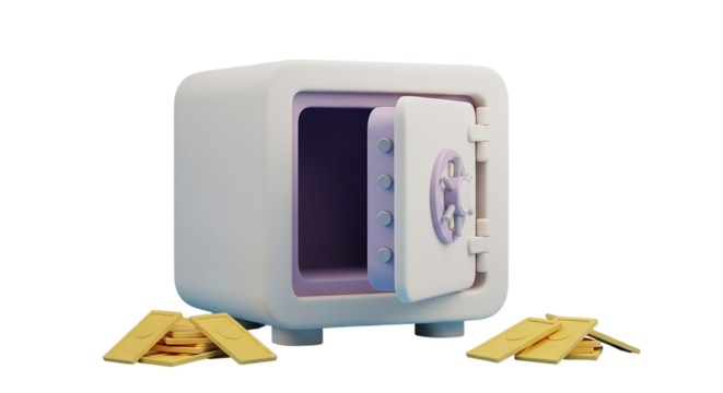 Unveiling hidden riches a cute safe opens to reveal golden treasure promising security and on transparent background