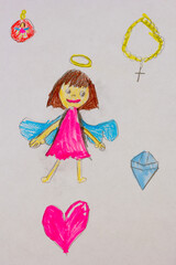 Angel drawing by child using felt tip pens