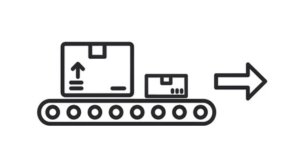 Isolated conveyor belt showing packages, represents automated fulfillment or distribution