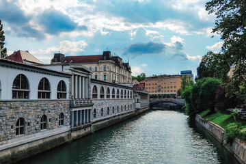 Ljubljanica River and Central Market, Ljubljana, Slovenia