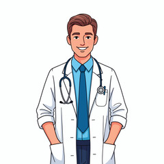 Fototapeta premium Male Doctor Character Illustration, Medical Professional Concept