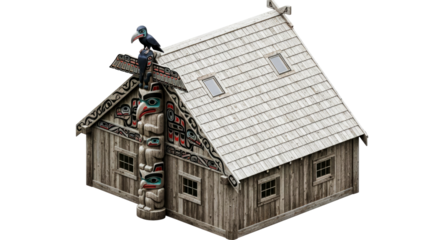 native american totem house authentic 3d isometric model, isolated on transparent background