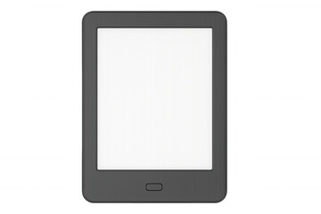 Black ereader with blank white screen, isolated, representing digital reading device against clean transparent background
